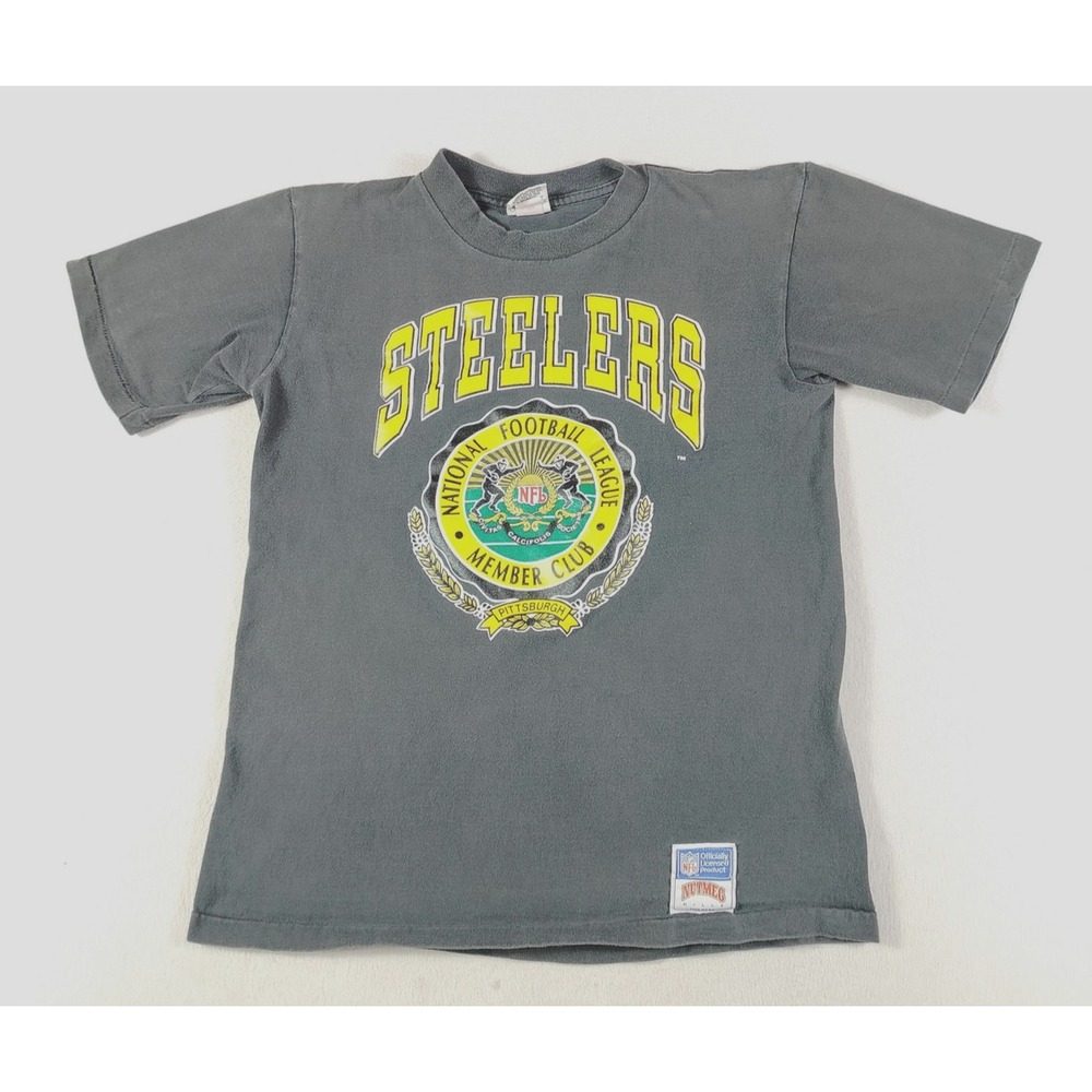 Vintage Nutmeg Mills Pittsburgh Steelers Shirt Boys‎ Large Black Football NFL